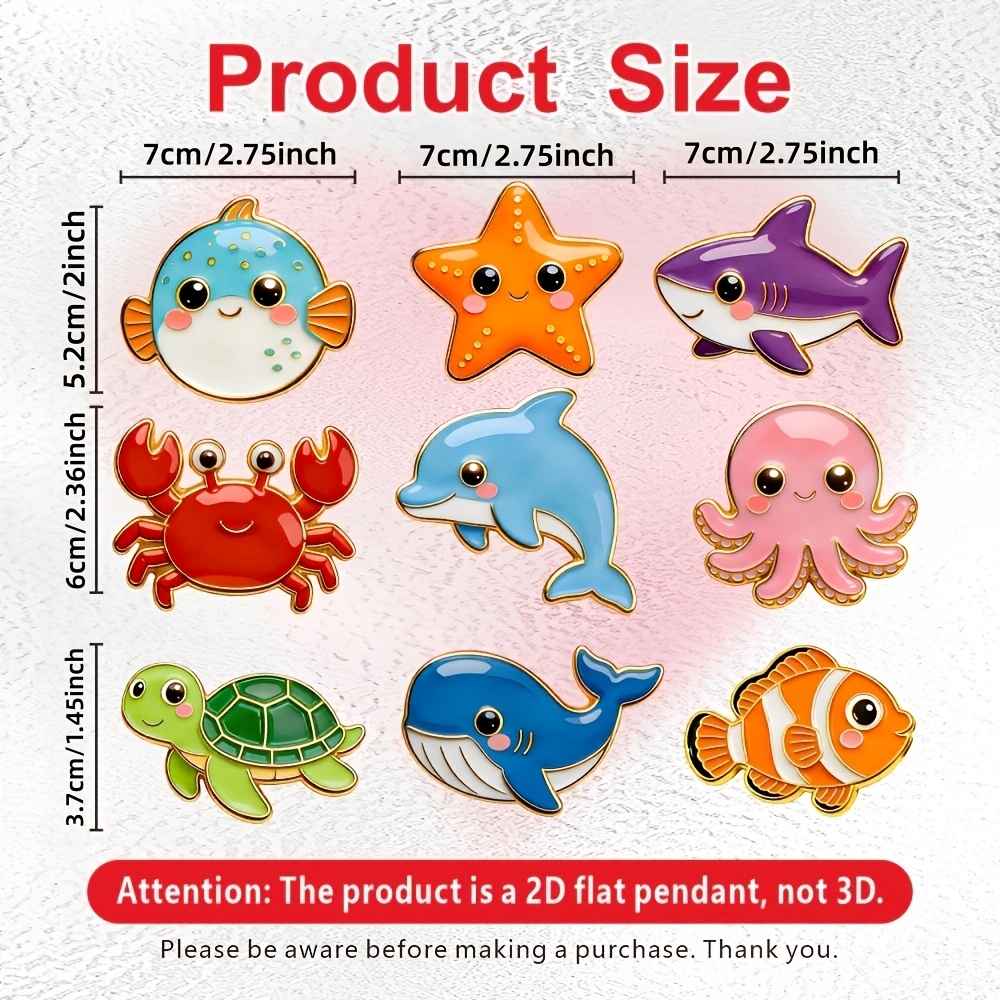 TEMU 9pcs Marine Animal Cartoon Fridge Magnets Large Size Cute Decorative Magnets Suitable For Kitchen Office Whiteboard Storage Cabinet Dishwasher
