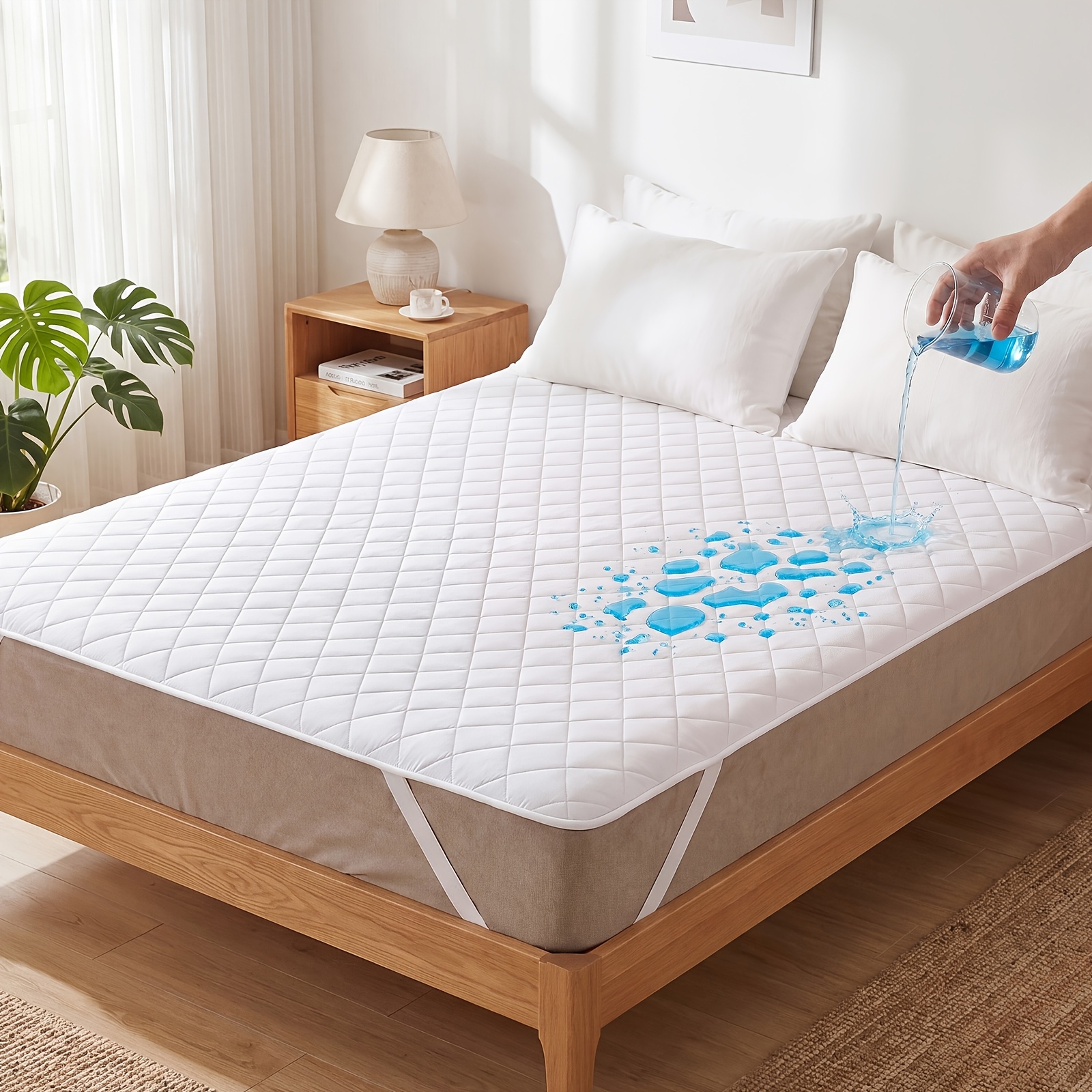 1pc Premium Waterproof Mattress Pad, Ultra Soft Quilted Bed Protector With Elastic Corner Straps, Breathable & Comfortable Bedding For Bedroom, & Dorm