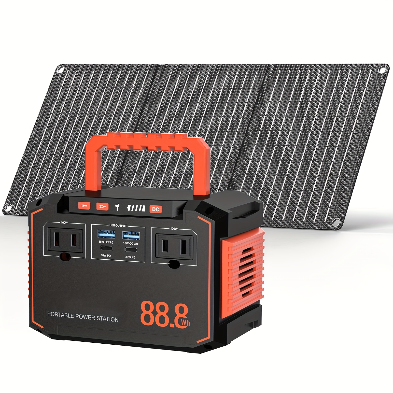 100w 300w solar generator portable power station 88 8wh 111wh 240wh with 30w solar panel with 2 ac usb c pd usb qc3 0   output led emergency power light for camping tents emergency outdoor home use cpap fans laptops emergency gifts Product details 6
