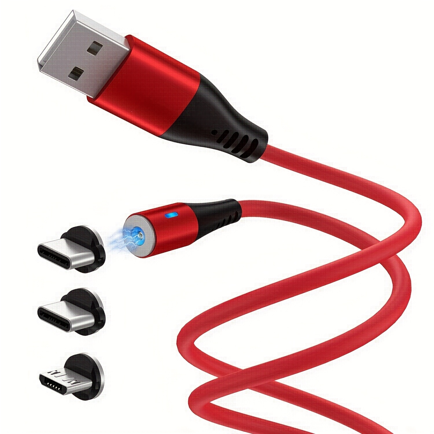 Image of 10w 1-meter Silicone -one Magnetic Charging Cable | Suitable For , Type- Phones, With 2 Replaceable Magnetic Heads, Multiple Colors (red/purple/yellow/pink)