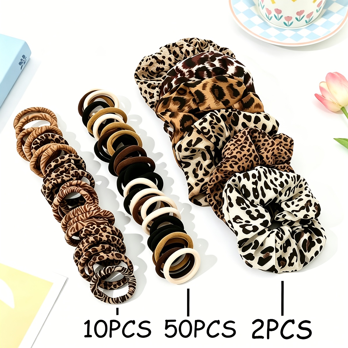TEMU 62pcs Set Of Women'-colored Leopard Print Hair Scrunchies, High Elasticity Hair Ties Fashion Additions (random Colors, Opp Packaging)