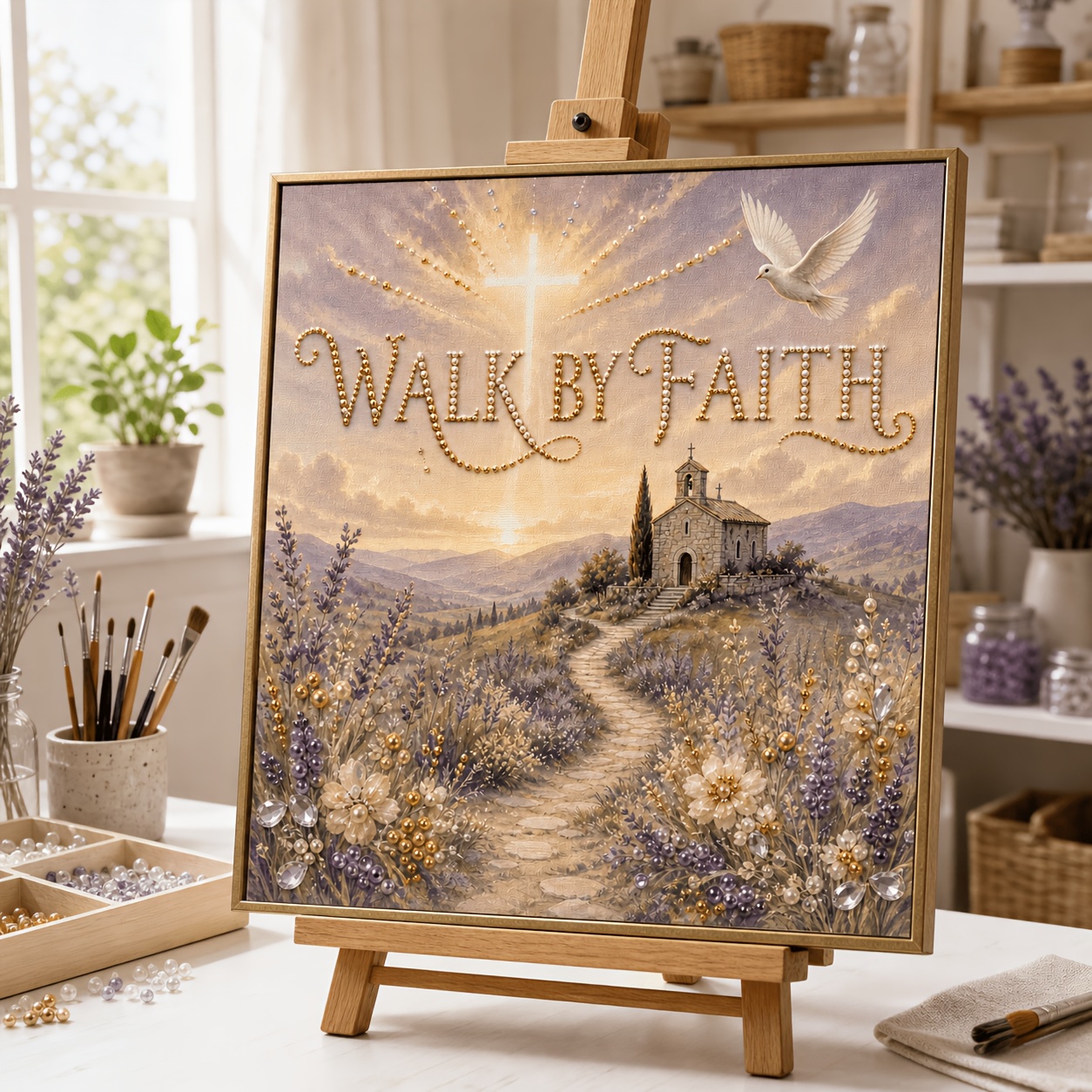 TEMU 30x30cm "walking In Faith" Diamond Painting Set, Diy Pearl And Artwork For A Christian Pigeon Church, Irregularly Shaped Canvas Wall Decoration,