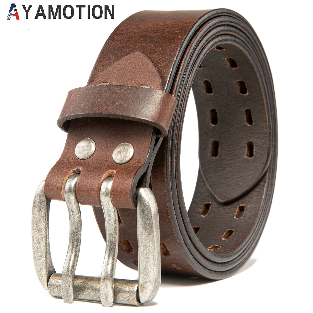 

1pc Men's Genuine Leather Belt, 1/2" Wide Handmade Casual Jeans Accessory, Square Alloy , Regular Size