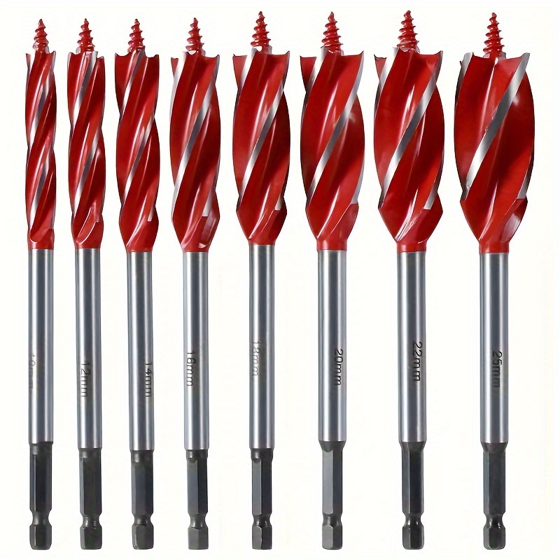 

8pcs Woodworking Drill Bit Set - High Carbon Steel, 4-flute Cutting Bits, 10-25mm Self-tapping Hex Shank, Precision Deep Hole Drills For Hardwood & Plastic