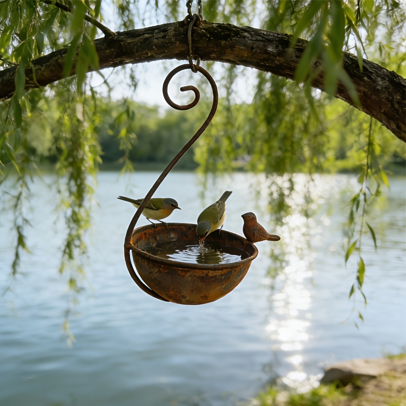 E-shop Vintage Hängender Vogelfutterautomat aus Schmiedeeisen mit Antik-Look, Vogel-Wassernapf Vogelbad für den Außenbereich, Garten, Hof, Hängender