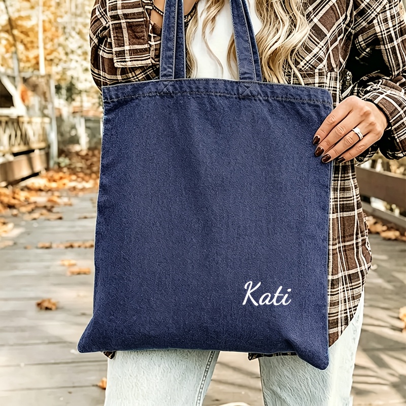 TEMU Custom Minimalist Name Tote Bag For Women, Personalized Simple Shoulder Bag, Spacious & Durable. Perfect For Daily Use, School, Work, Shopping.