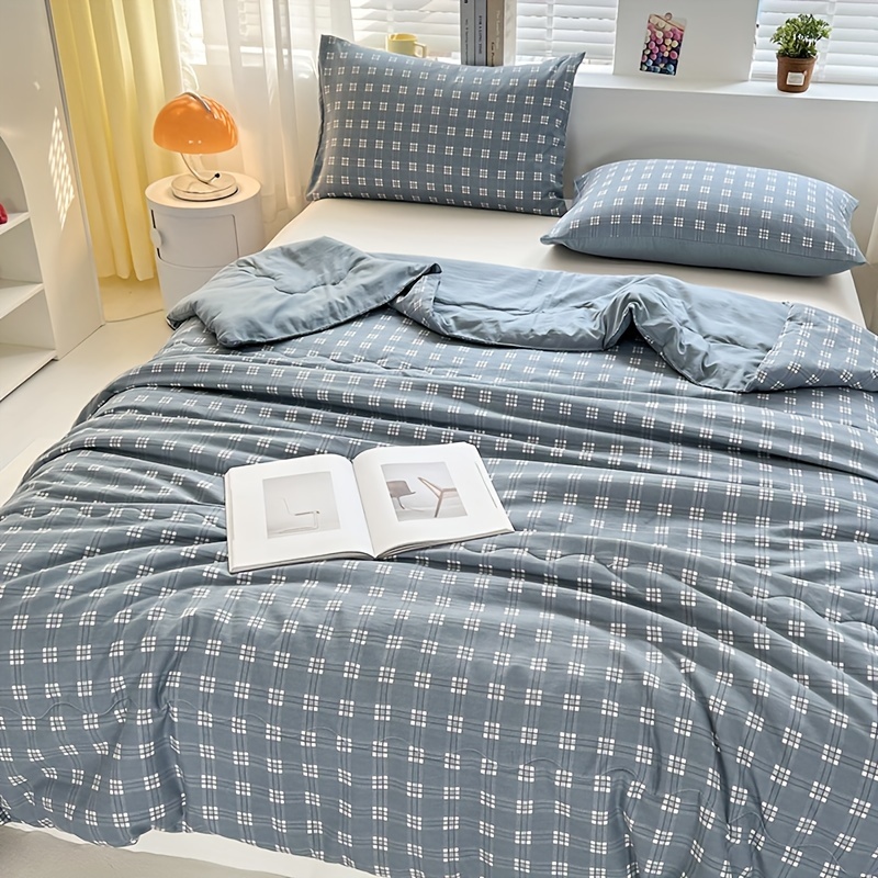 Single/Double Bed Cooling Duvet White Grid Bedspread with White  Piping, Soy/ Fiber Filling, Breathable Summer Comforter s, Machine Wa