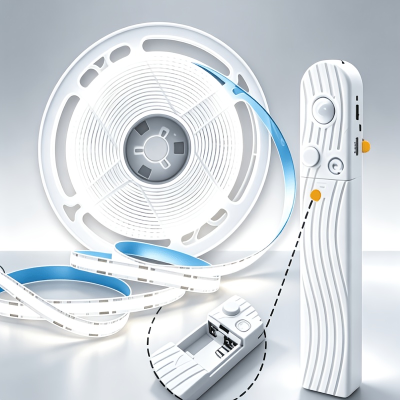 TEMU Bande LED à détecteur de mouvement intelligent, bande lumineuse LED avec boîtier de batterie, 3000K-6000K blanc chaud, éclairage pour chambre à