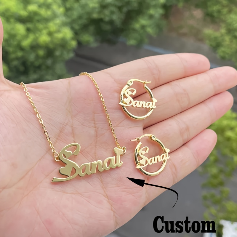 

Personalized Stainless Steel Name Necklace & Earrings Set - Minimalist Fashion Jewelry, Perfect For Christmas & Anniversary Gifts