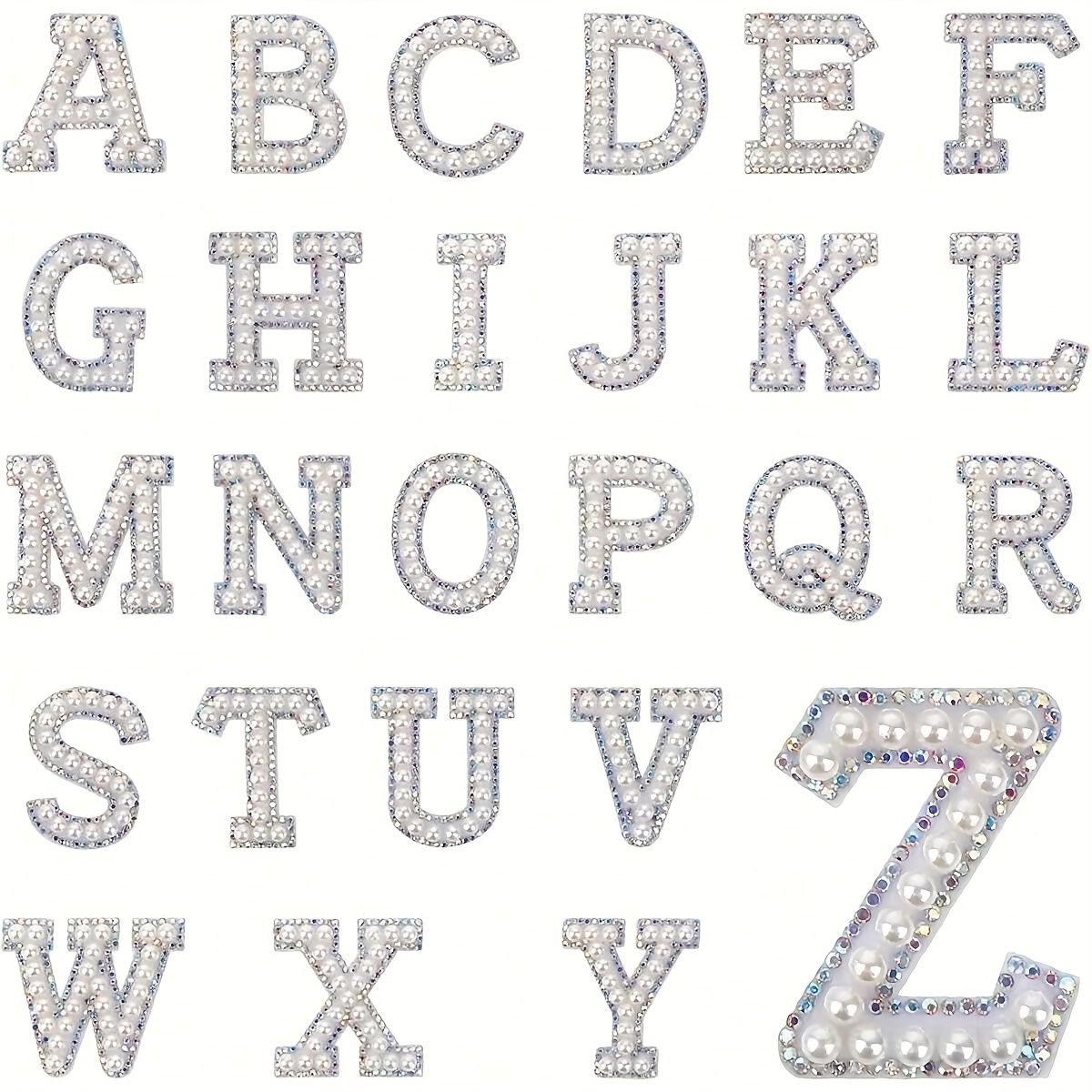 crystal ab 26 english letters pearl   patches for clothes a z alphabet pearl  s applique sew on   on patches name