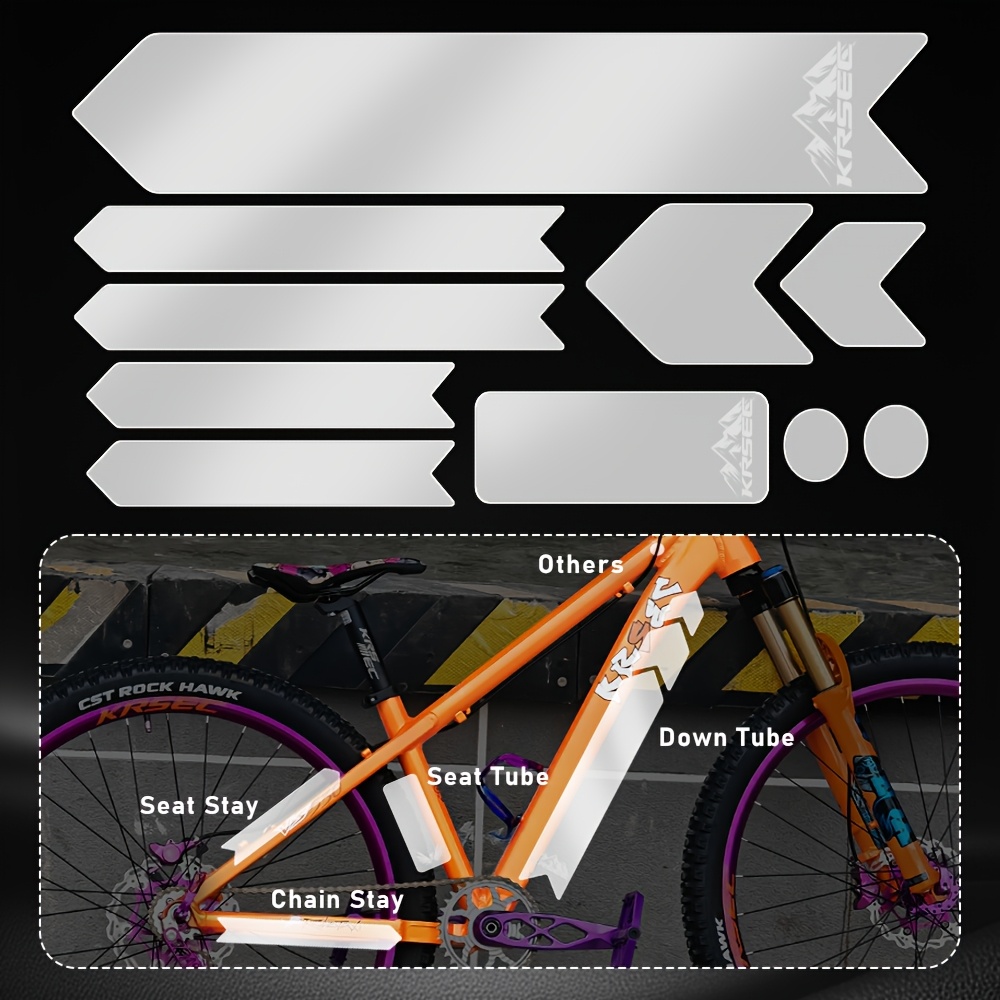 TEMU Short Pvc Frame Guard Stickers For Top And Down Tubes, Scratch And Impact Resistant Frame Protective Film, Compatible With Mountain Bikes, Road