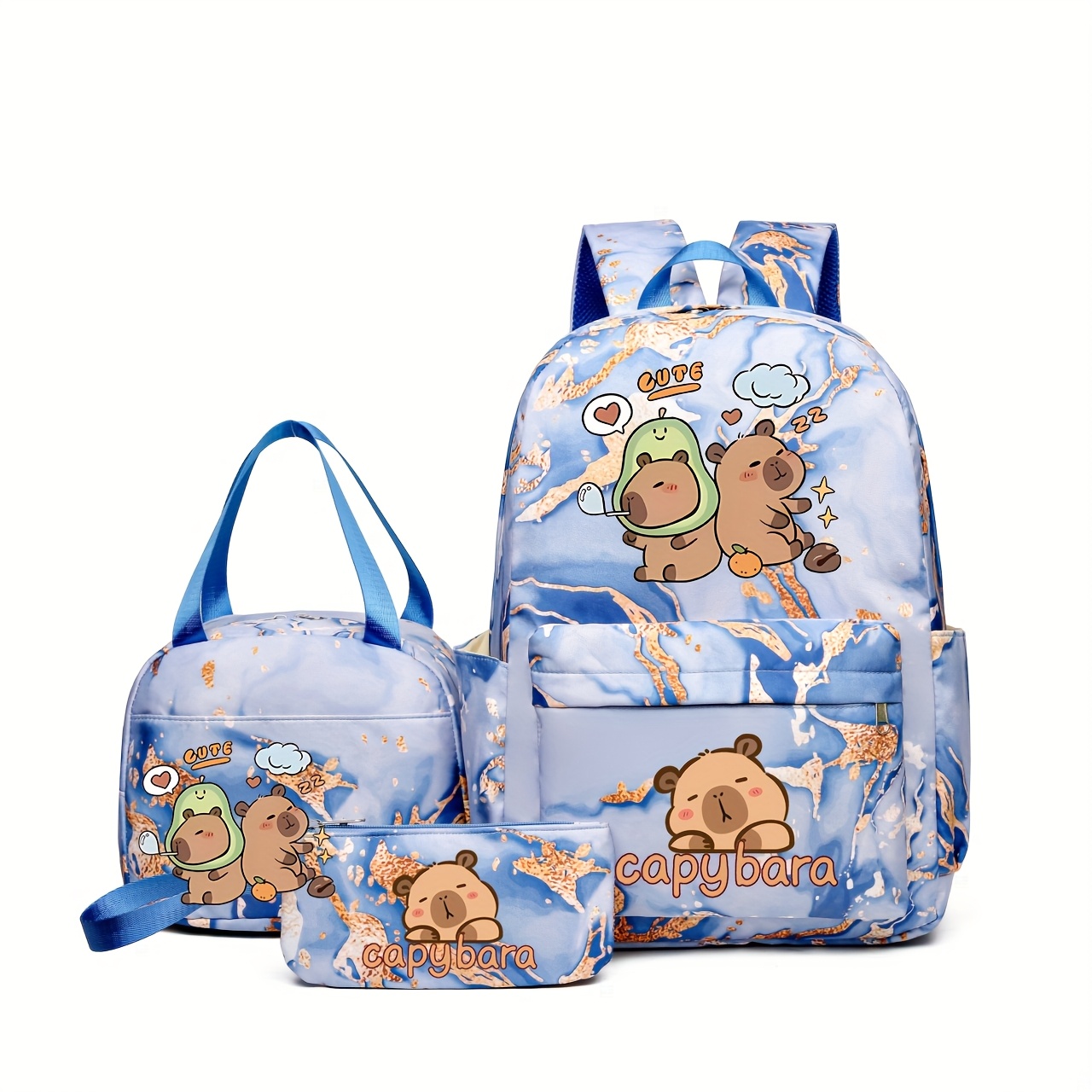 3pcs Capybara Preppy Backpack Set Cute Cartoon Design, Large Capacity  School Bag with Adjustable Straps Shoulder Bag Clutch Zipper Pouch