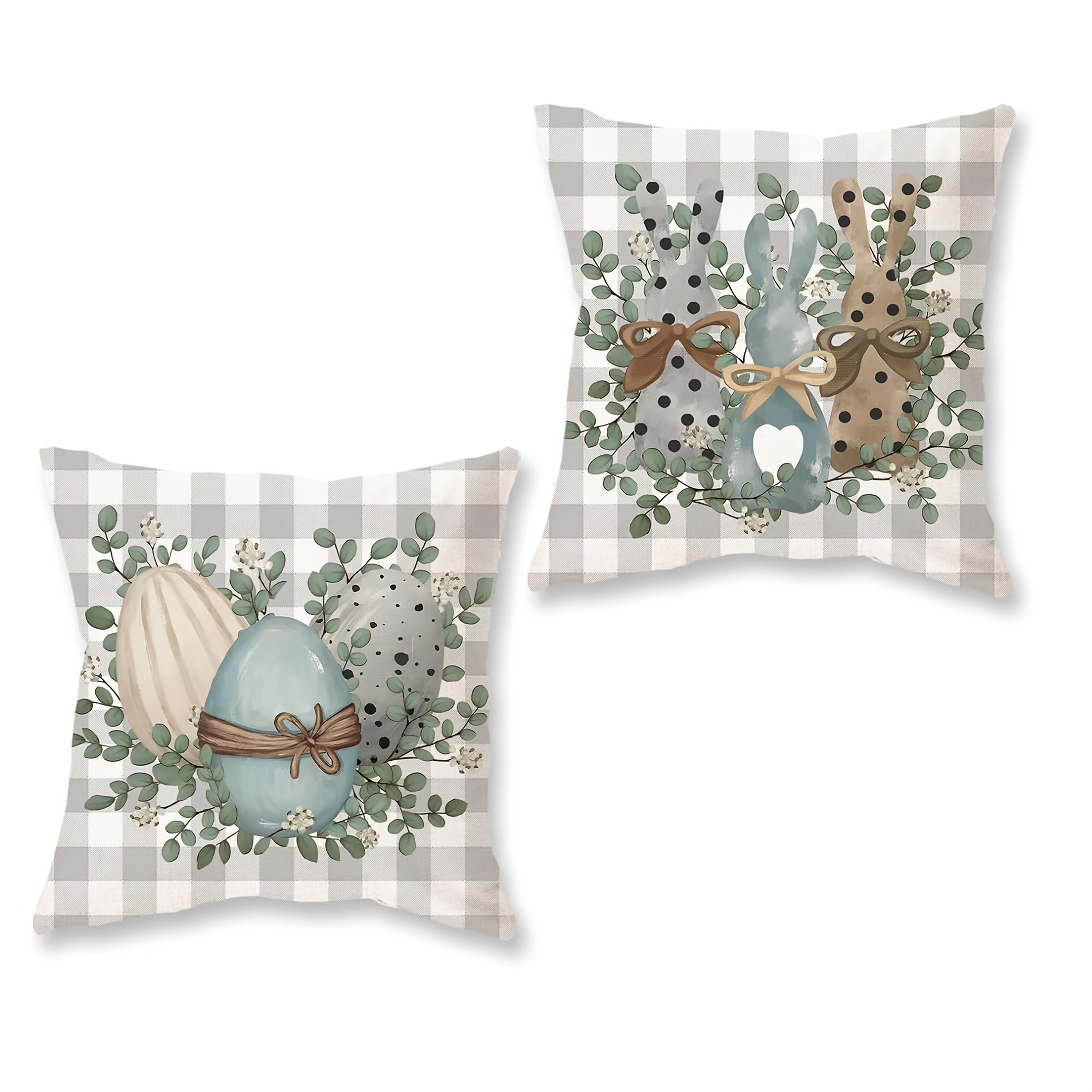 TEMU 2pcs, Linen Easter Pillow Case, Egg Set Rabbit Eucalyptus Grey Throw Pillow Spring Easter Sofa Cushion Cover,single Sided Printing, No Pillow