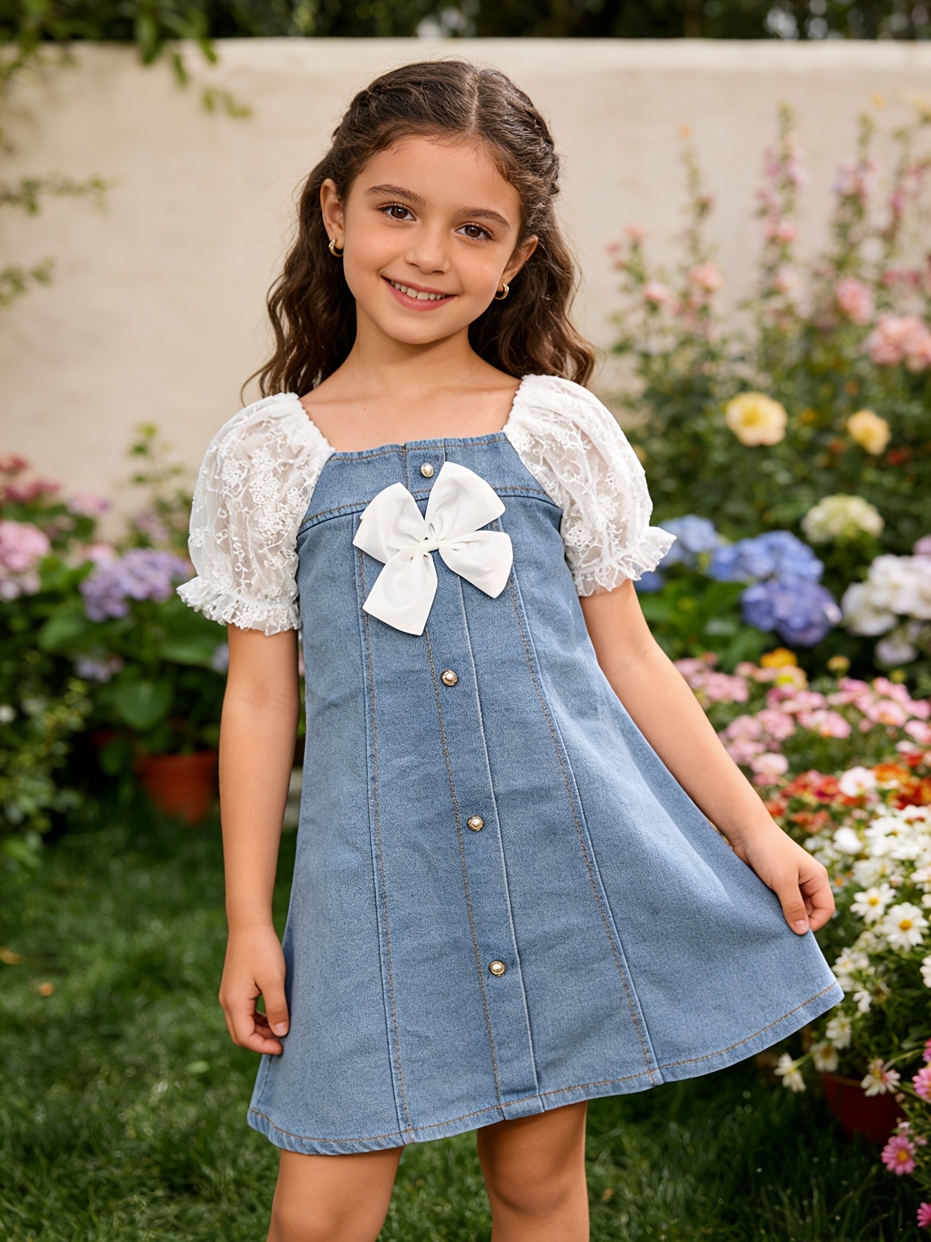 denim dress korean girls style 2026 new arrival bow puff floral maxi dress with sleeves Jessica Bara Anita Deep Dress over jeans outfit SELECT SIZE:4XL