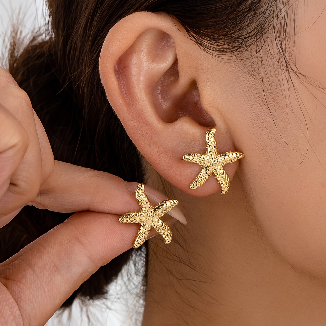 

Vintage Style Starfish Stud Earrings, 14k Golden Plated Zinc Alloy, No Mosaic Ear , All Suitable - 1 Pair