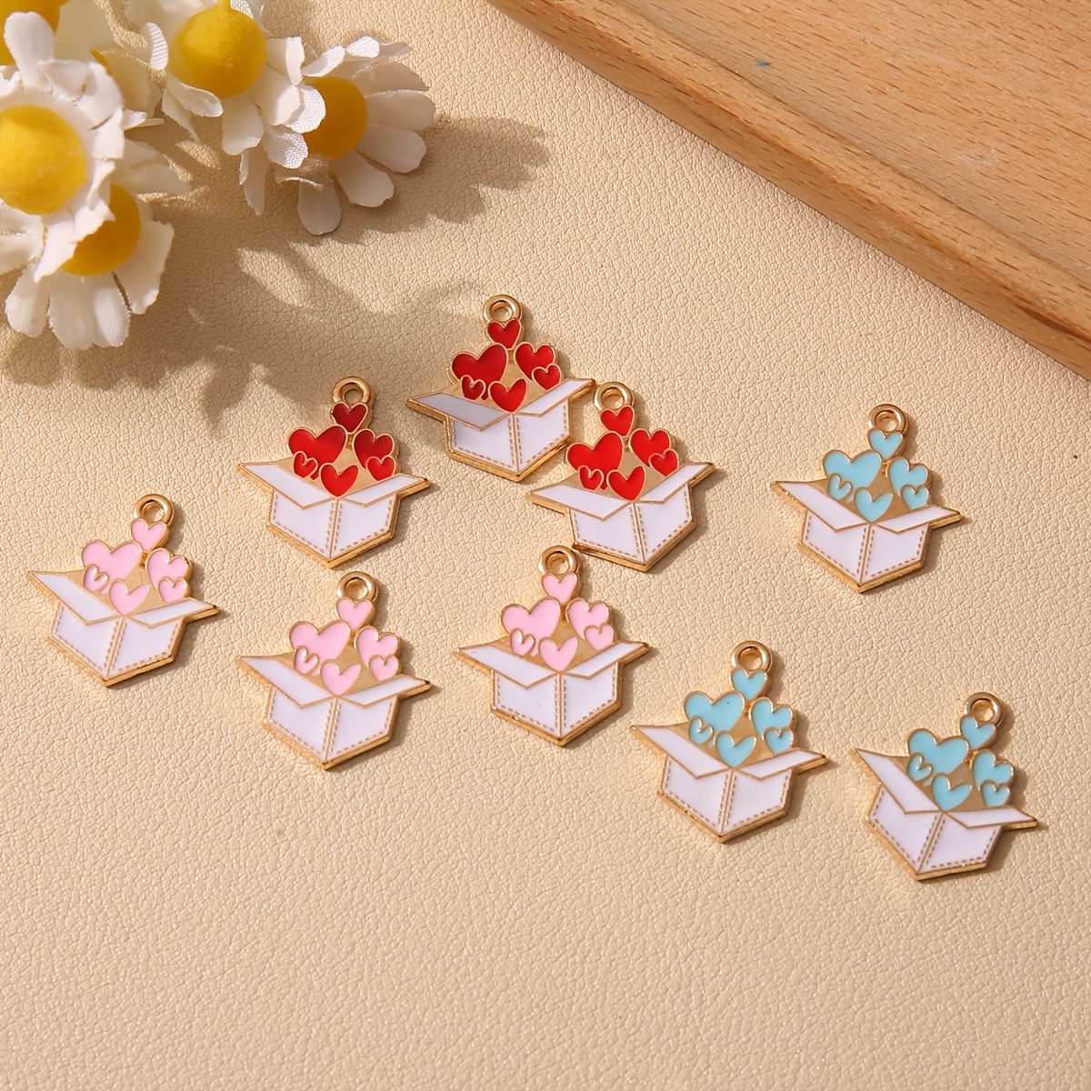 

10pcs Alloy Enamel Heart-shaped Gift Box Charms, Diy Pendant For Necklace And Bracelet, Valentine's Day Jewelry Making Supplies