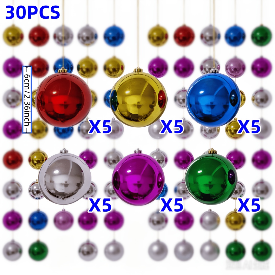 TEMU 30pcs 2.36-inch Multicolor Mirror Christmas Decorative Hanging Balls, Made Of High-quality Thickened Plastic With Electroplated Glossy That