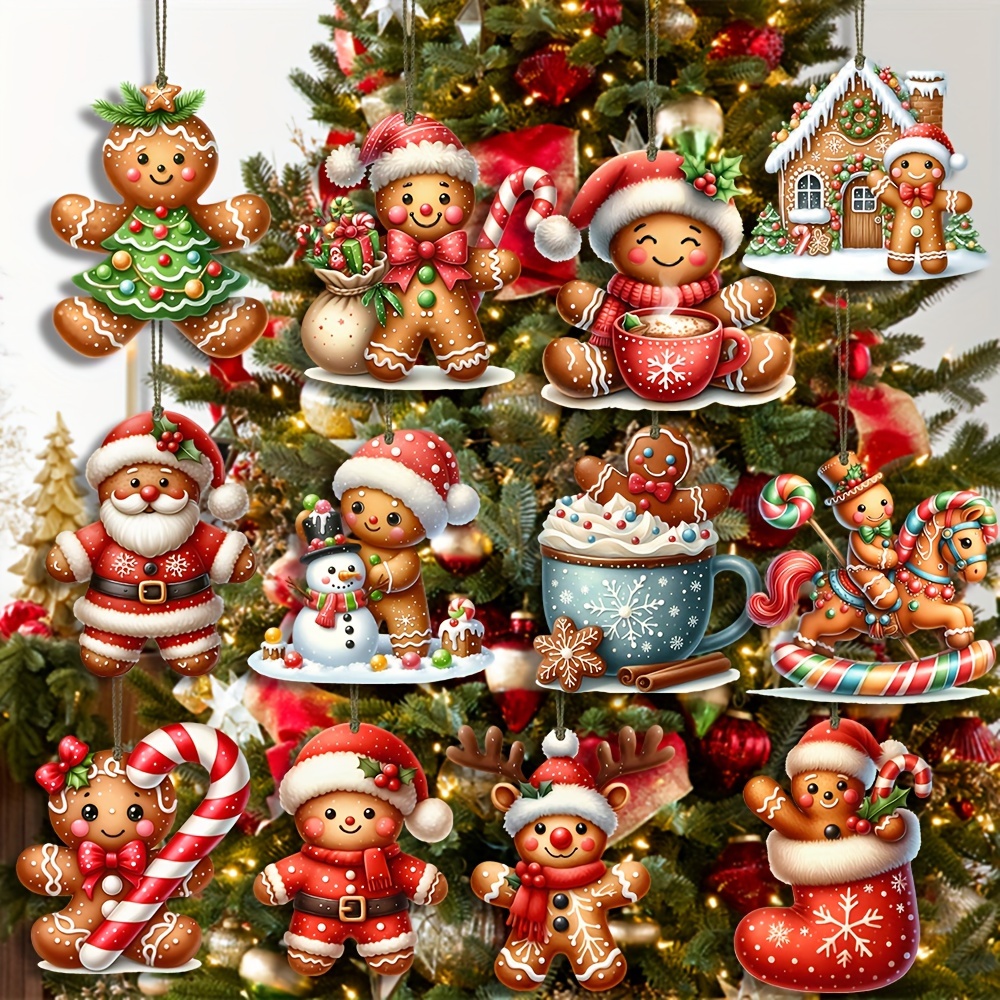 

12pcs Set Of Adorable Wooden Men Christmas Ornaments For & Decor, Accessories And