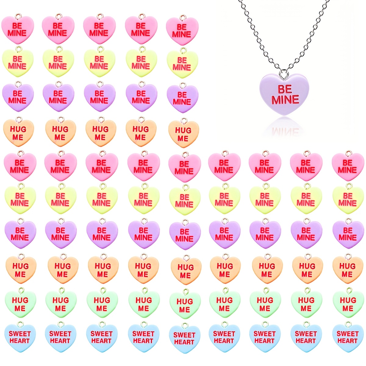 

20pcs Valentine's Day Candy Heart Charms - Assorted Colors, Resin Love Pendants With Holes For Diy Necklaces, Bracelets & Earrings Crafting Accessories, Random , Jewelry Making