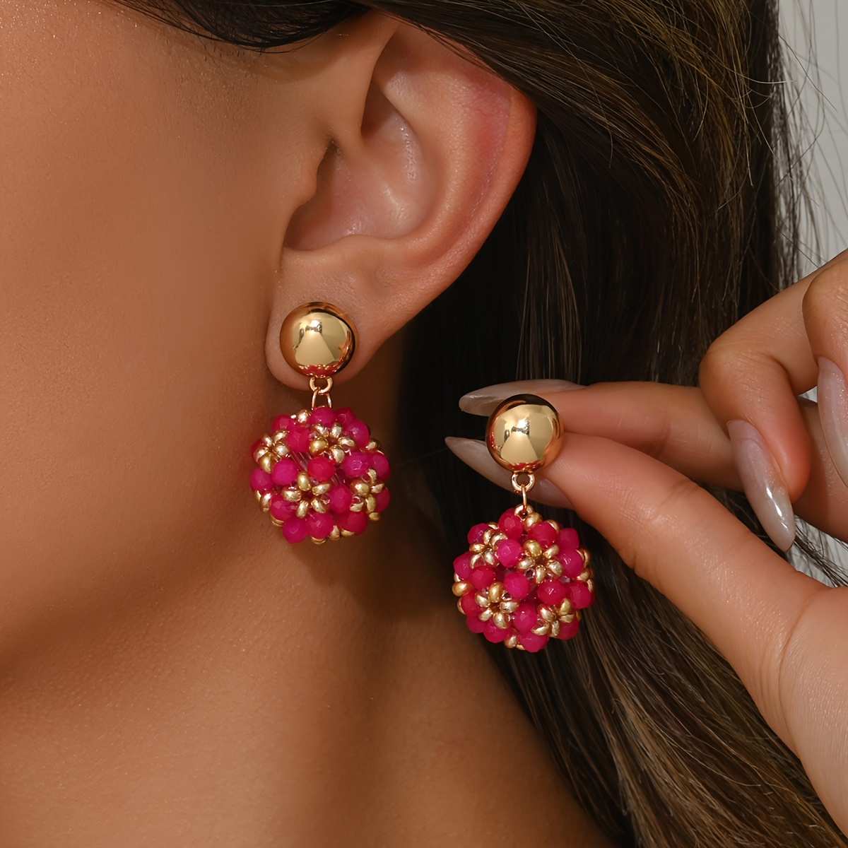 Boho Vacation Style Beaded Earrings Small Ball Retro DIY Dangle Earrings Women'S