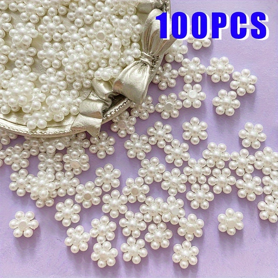 Image of 100 -shaped Plastic Pearl Beads For Crafts, Jewelry Making, Hair Clips, Headbands, And Phone Case Decorations.