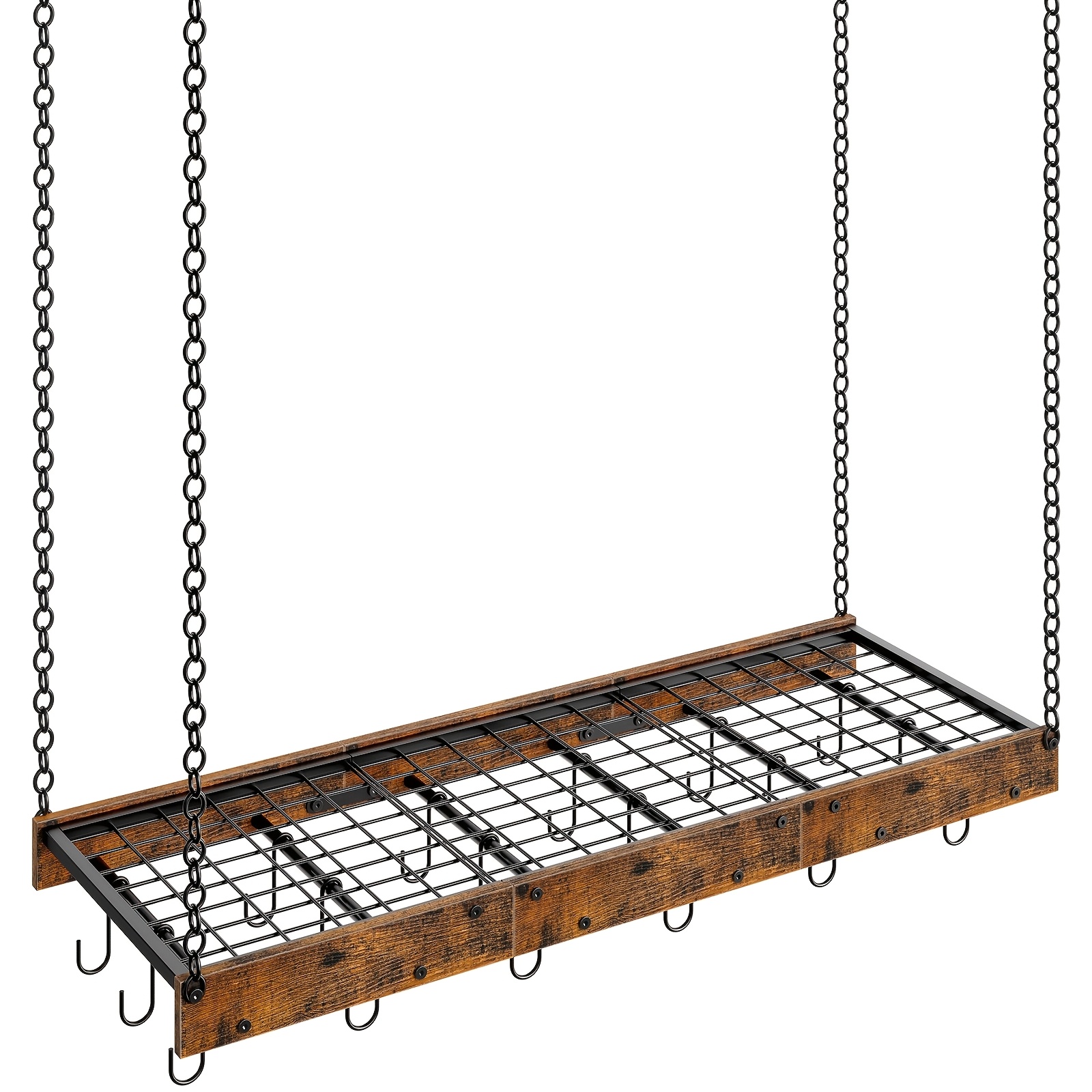 E-shop Hängender Topfhalter, 35,4 Zoll Decken-Topfhalter, geeignet für die Küche, platzsparend, mit 18 abnehmbaren S-Haken, stabiler goldener