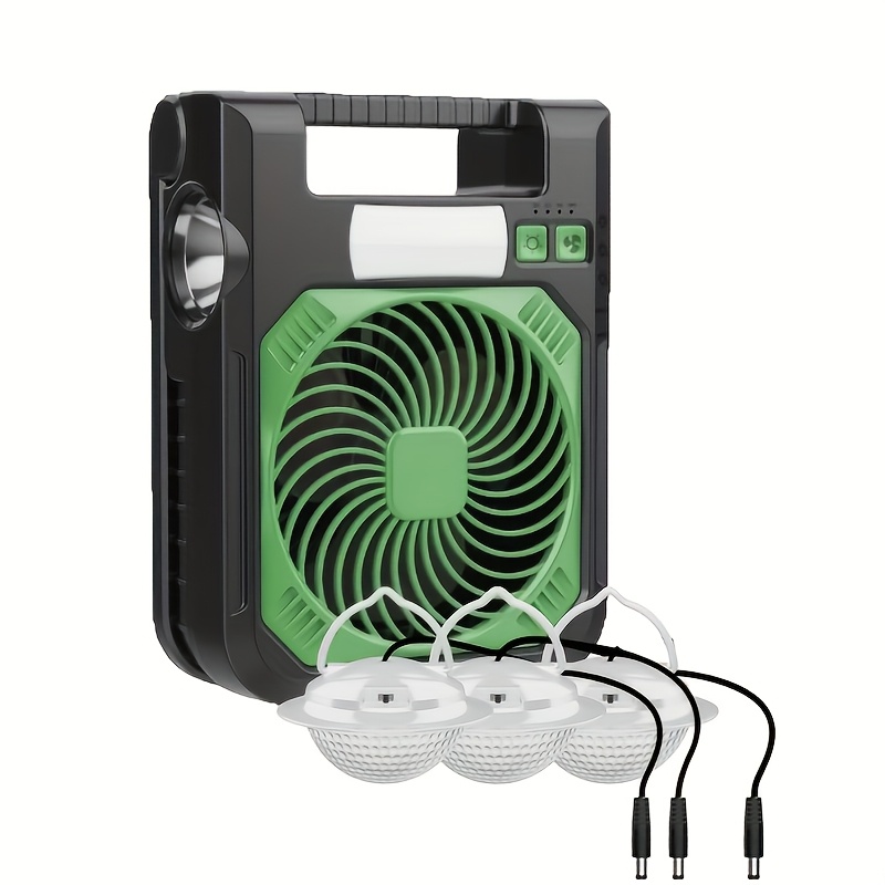 Portable Solar Fan with LED Night Light & Flashlight - USB Rechargeable