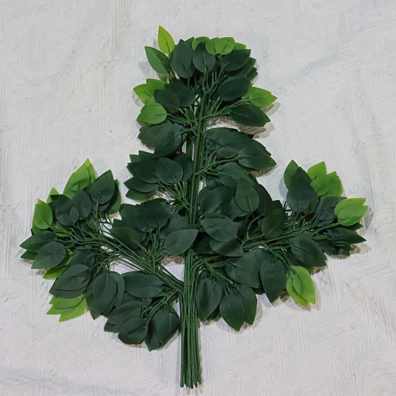 

12 Stems Green Leaves Artificial Flowers, Home Decor, Handmade Material, Wedding Banquet Bouquet, Plants, Plastic, No Power Required, For Birthday Backdrop Decor