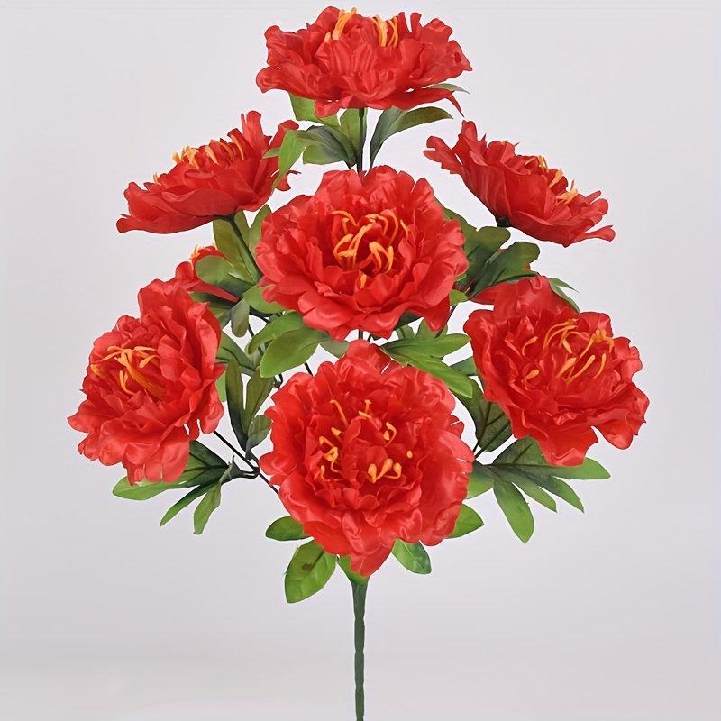 

9-head Peony Artificial Flower Bouquet, Plastic Peony Faux Floral Arrangement For Dining Room, Home, Living Room Decor, Vase Filler, Symbol Of Wealth And