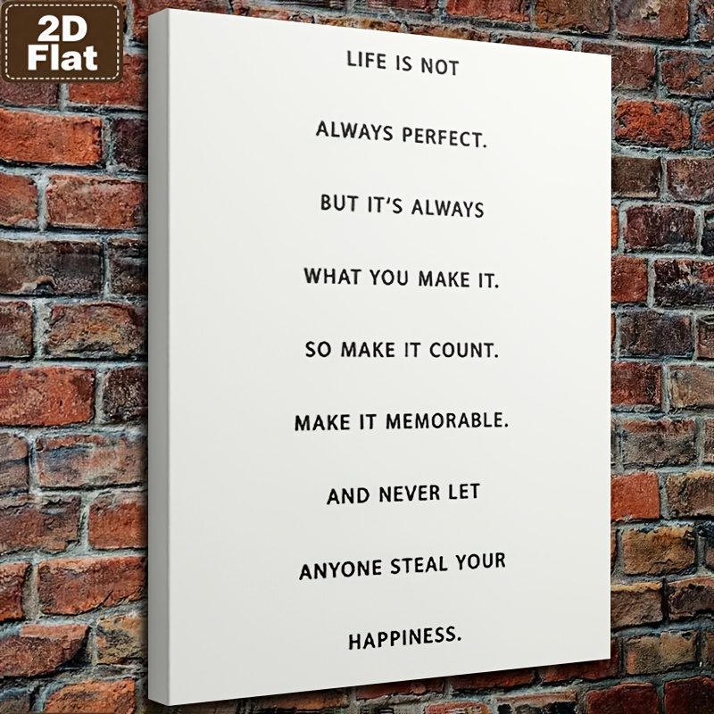 TEMU 2d Flat, Posters And Prints: 1pc Framed Canvas Painting With Inspirational Quote On White Background, Wooden Frame, Canvas Wall Art, Framed Wall
