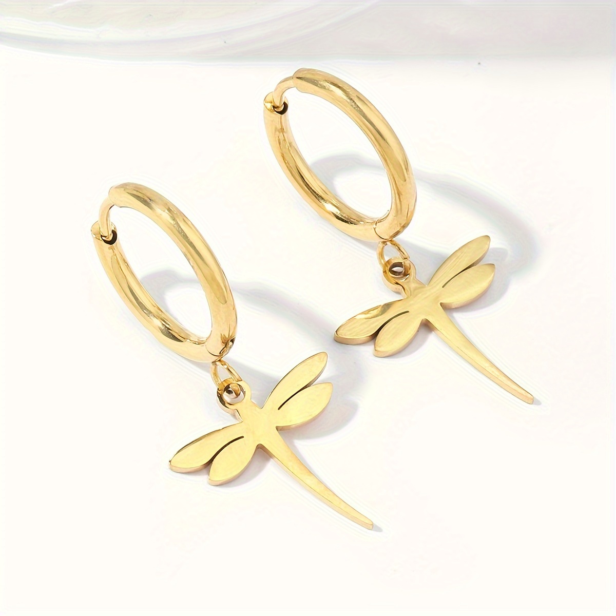 

Vintage-inspired Golden Stainless Steel Dragonfly Hoop Earrings For Men - Fashionable Couple's Accessory