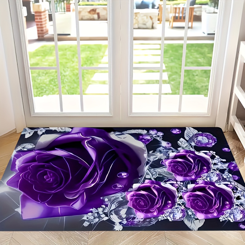 TEMU Tapis élégant à motif de roses violettes - Moquette en flanelle douce et confortable, convient pour les entrées, salons, de jeux, bureaux et