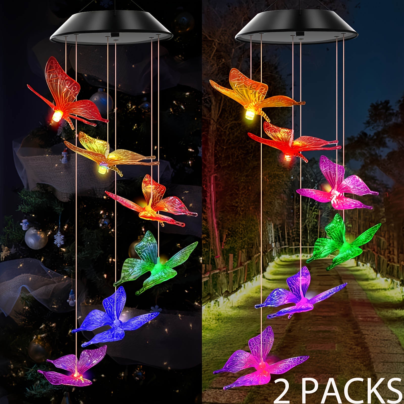 

2packs Solar Butterfly Wind Chimes Light, Outdoor Purple Butterfly Wind Chimes, Decorative Color Changing Lights For Patio, Party, Yard, Window, Garden