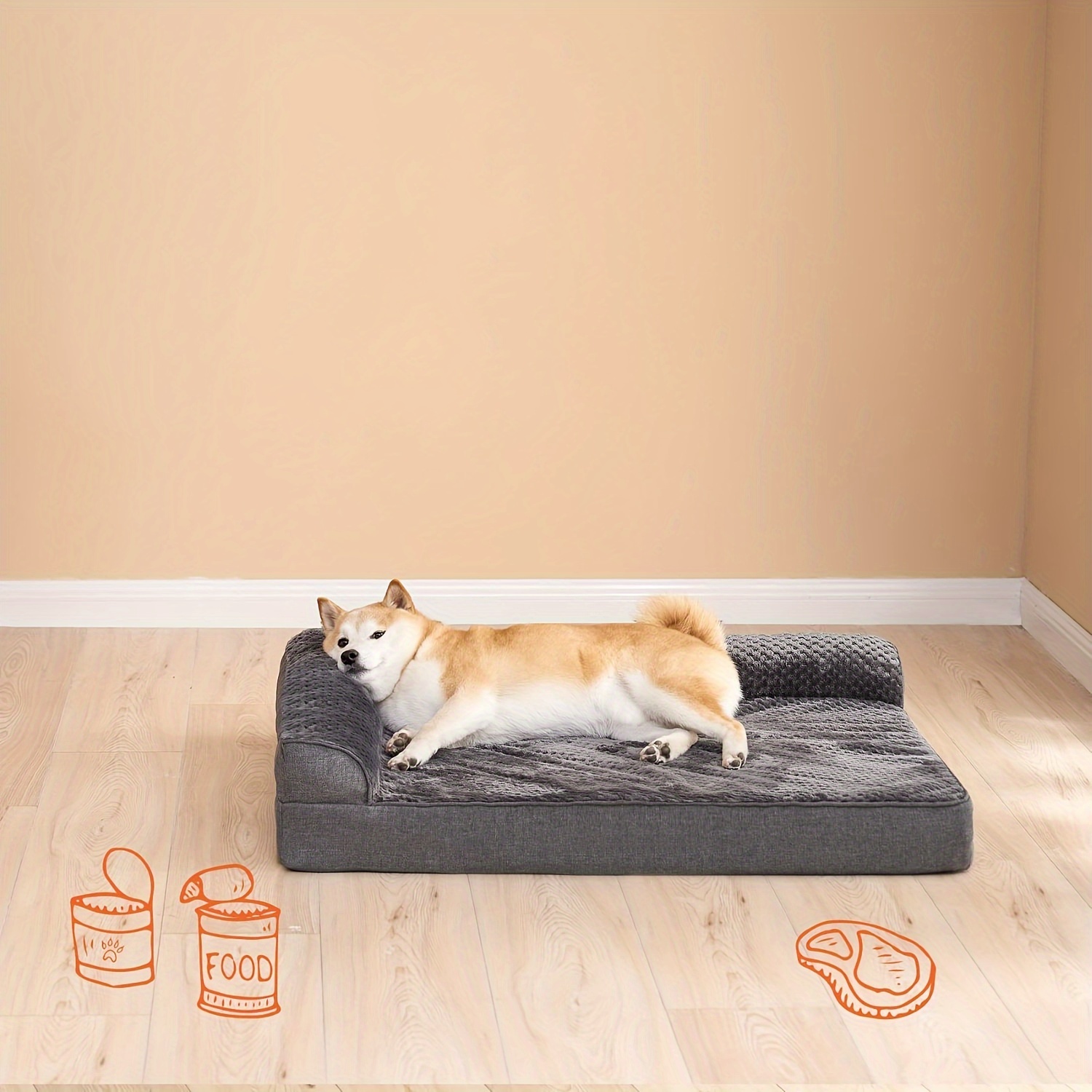 orthopedic dog bed for   plush gray polyester pet bed with ergonomic support durable rectangular design for medium large small extra small breeds pet winter bed plush pet sofa ergonomic pet sofa Product details 0