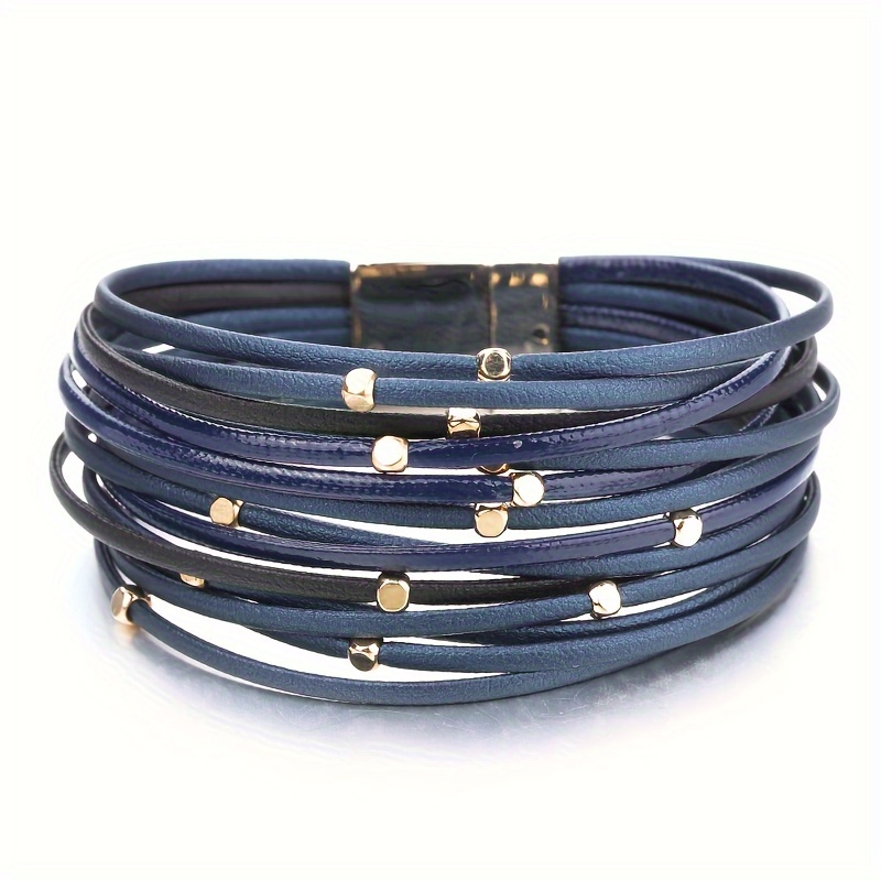E-shop Kreative mehrschichtige Kunstleder-Armbänder mit Legierungsperlen, Bohemian Freizeitstil für Damen, Magnetverschluss, handgefertigter Schmuck