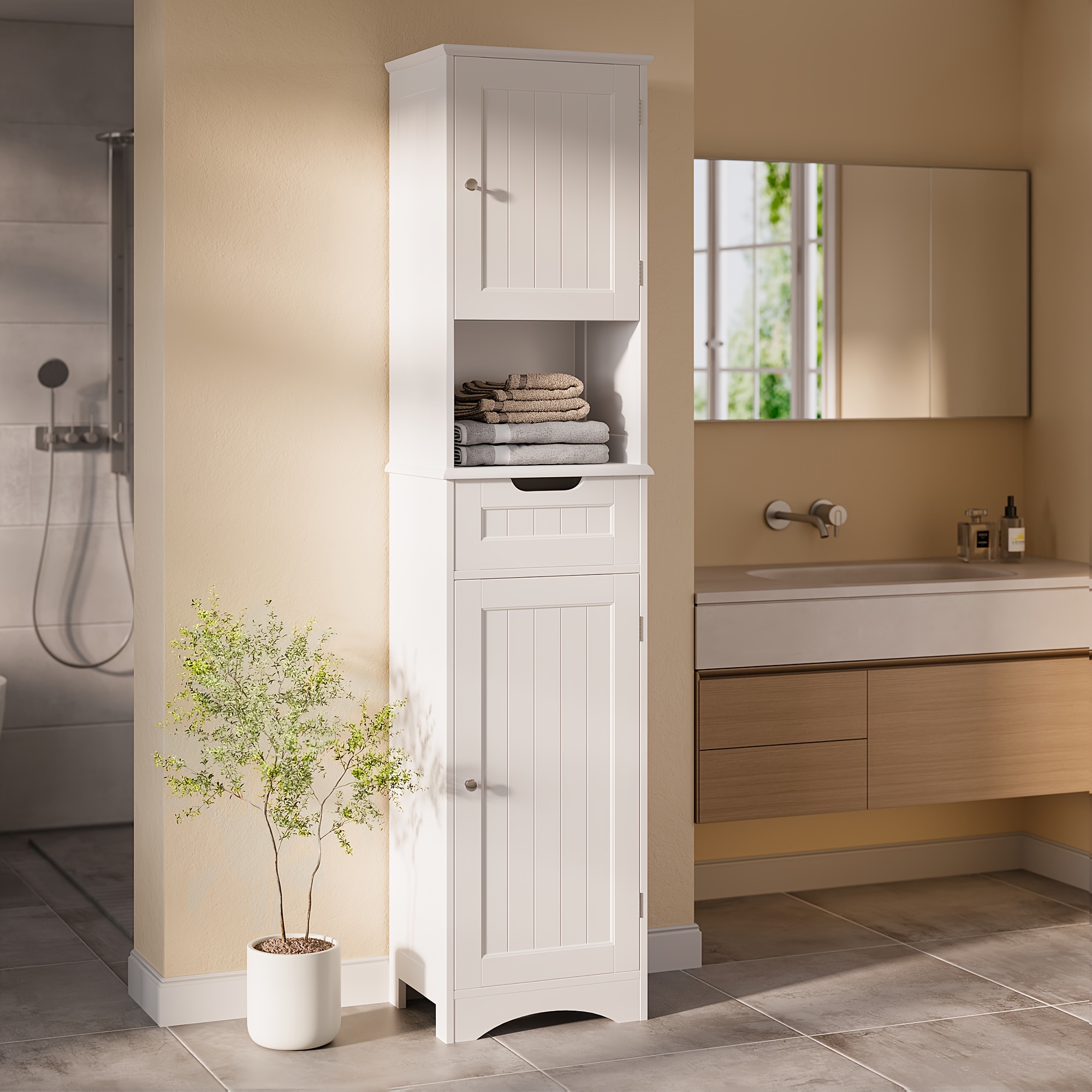 

67" H Bathroom Storage , Narrow Freestanding Shelves For , , , -tipping,