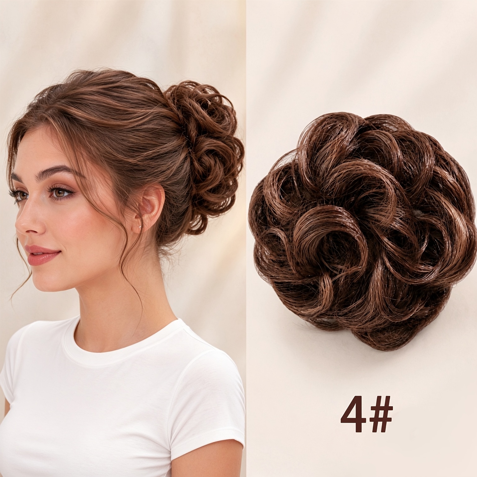 TEMU Chuhexiang Women's & Men's Natural Looking Messy Bun Hairpiece Wig - Low-temperature Fiber Curly Updo Scrunchie Suitable For Daily, Gym, Party,