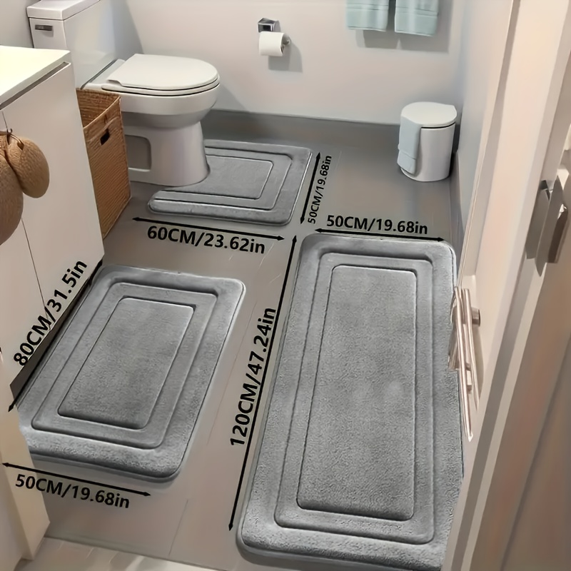 Image of [sponge Density 25d] 3pcs/super Absorbent Bath Mats, Non-slip Bathroom Rugs, And Comfortable Premium Bath Carpets, For Bathtub, Shower, Room Additions, Bathroom Decor, Home Decoration Mats