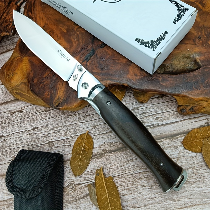 

High-end Ebony Handle Portable Edc Folding Knife Outdoor Hiking Tool With Protective Sheath
