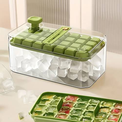 double layer 56 grid maker tray large capacity ice maker with design transparent lid controller durable plastic for refrigerator beverages coffee kitchen essentials trays for freezer beverage cooling integrated handle feature mechanism freezer storage sturdy construction household use
