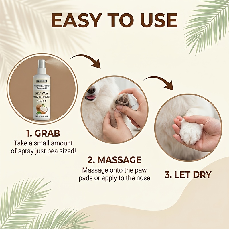 100Ml Moisturizing Spray for Pet Paws - Highly Hydrating Solution for Dry And Cracked Paws - Long-Lasting Moisture Retention Formula - Made with Natural Ingredients Like Coconut Oil And Shea Butter - Quick Absorption, Non-Greasy - Softens, Protects