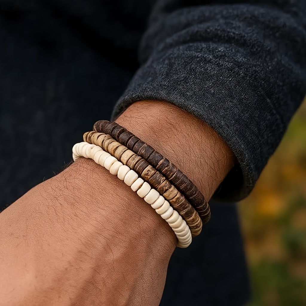 E-shop Kokosnuss Armreif Armband Set Retro Alt Leicht Luxus Mehrschichtiges Armreif Armband Geeignet für Täglichen Gebrauch Party Sommer Neues Armreif
