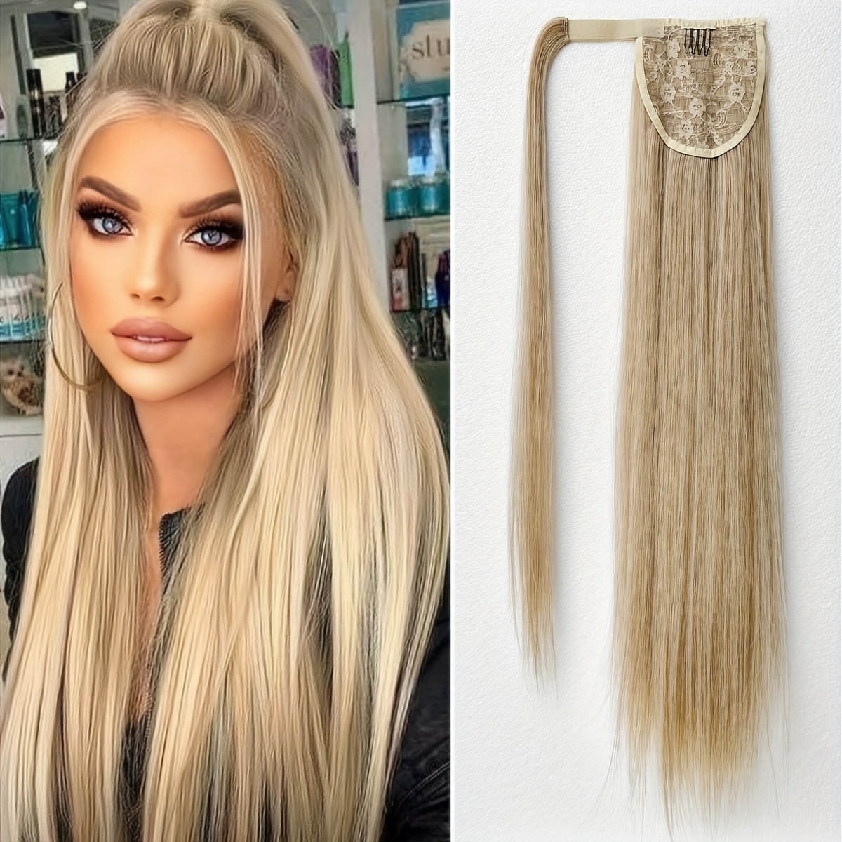 Image of Clip Style Ponytail Extension Wrap Style Dark Brown Long Straight Ponytail 26 Inch Heat-resistant Hard Synthetic Hair Patch, Suitable For Daily Use By And Women