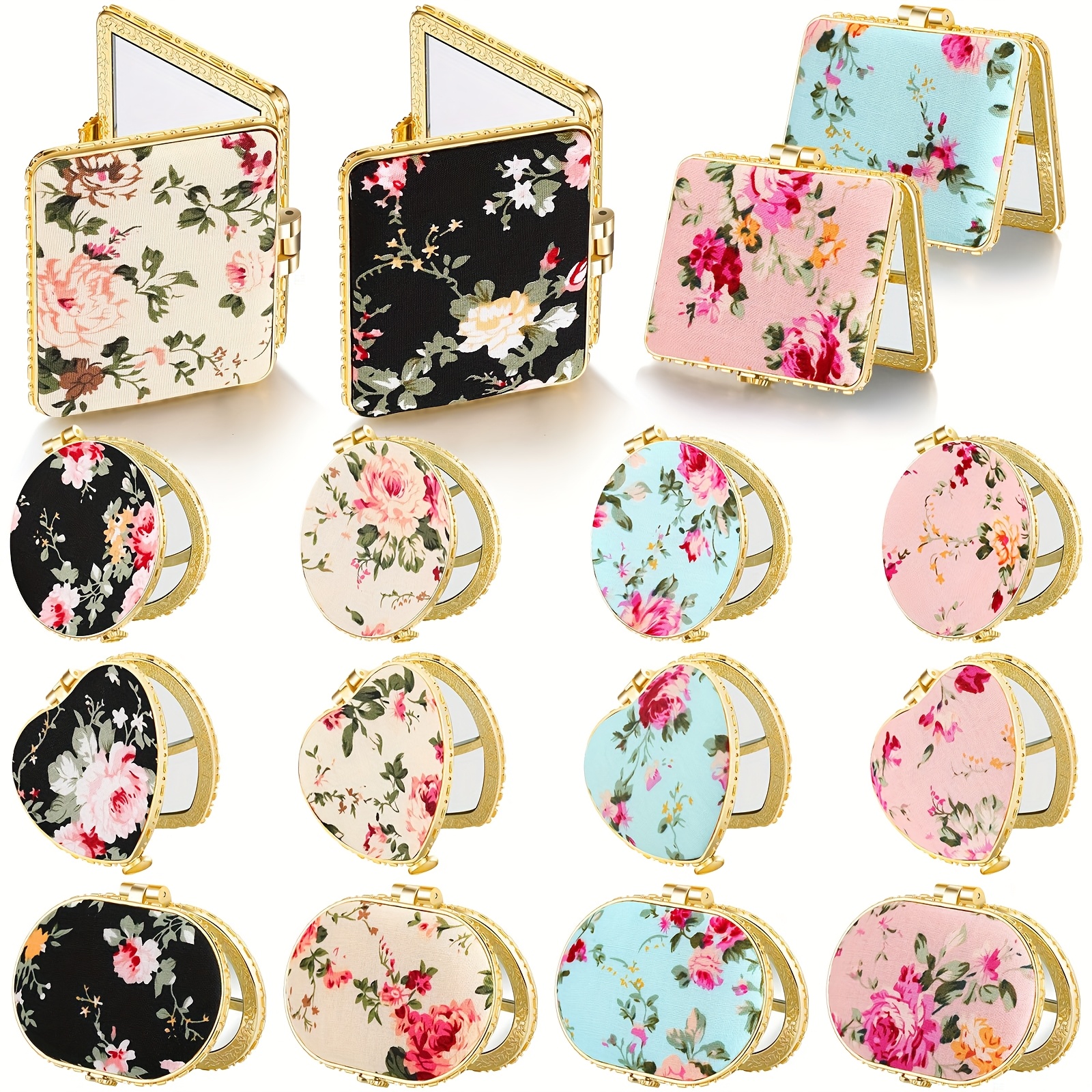 

16pcs Compact Mirror For Purse Small Mirror Gift Makeup Mirror Floral Retro Folding Portable Travel Mirror For Women