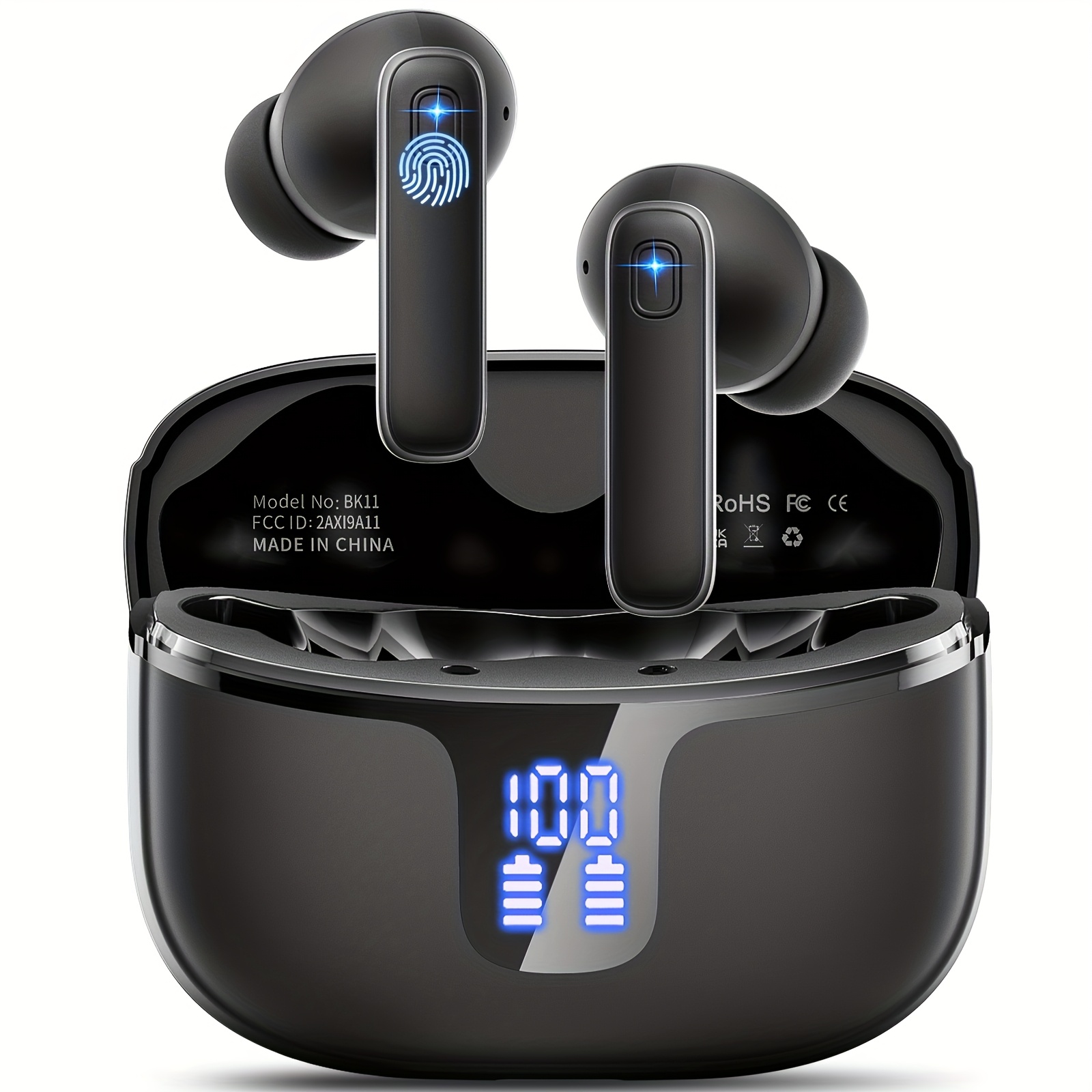 Bk11 Wireless Earbuds, 3.9g Ultra Light Ergonomic Fit, 4-mic Enc Noise Cancelling, 14.2mm Hifi Stereo, 40h Playtime With Led Display, Pairing, 3 Sizes Silicone