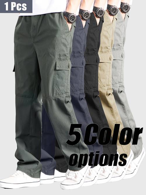 pantalones cargo de algodón puro para hombre, estilo con múltiples bolsillos, color , , cómodos y transpirables, ideales para uso casual, edición /otoño con cintura elástica y cordón ajustable