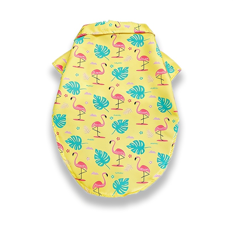 TEMU 1pc Printed Lapel Pet Shirt - Available In 2 Styles: Tropical Leaves And Flamingo Print Short Sleeve. Snap-button Design, Suitable For Small To