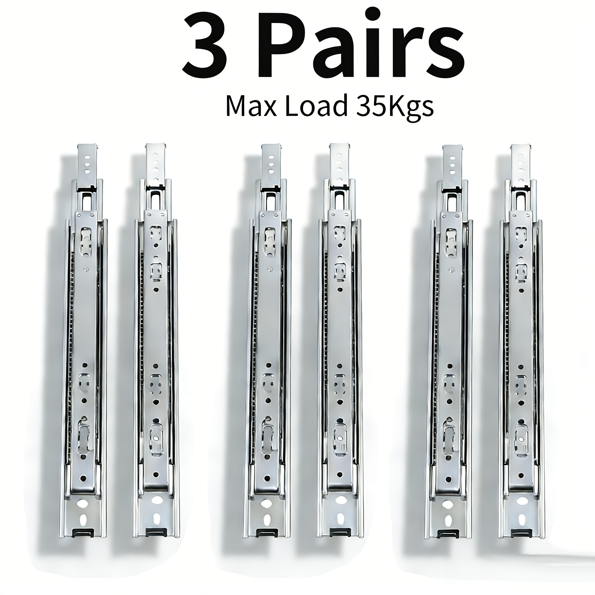 Image of 3 Pairs, Grooved Kitchen Drawer Steel Slide Rail, Side-mounted Ball Bearing Slide Rail, Design, Silent And Smooth, Each Pair With 12 Screws, , 12 14 16 18 20 Inches, Load Capacity 77