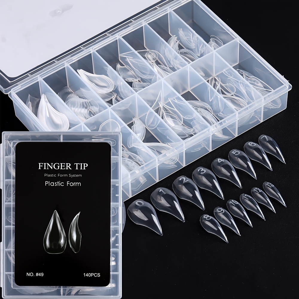 TEMU 140pcs/box Transparent Hook Tips, Full Cover Short Sharp Stiletto Fake Nails, Acrylic Nail Extension Tips For Gothic & Cosplay Nail Art