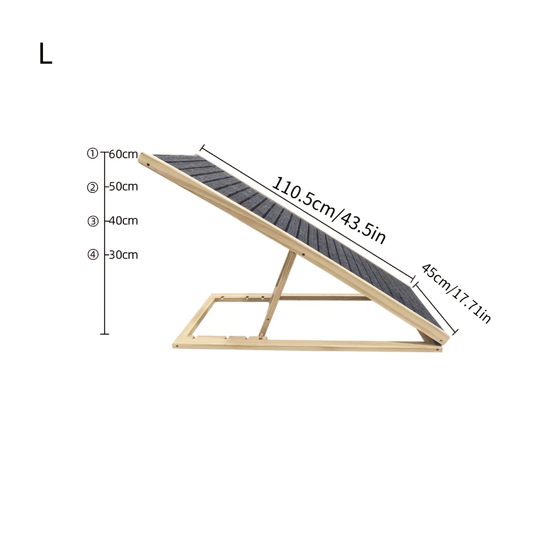 TEMU Solid Wood Folding Pet Ramp - Safe & Sturdy Height Adjustable Design For Puppies And Cats - Easy-fold, Indoor/outdoor Use
